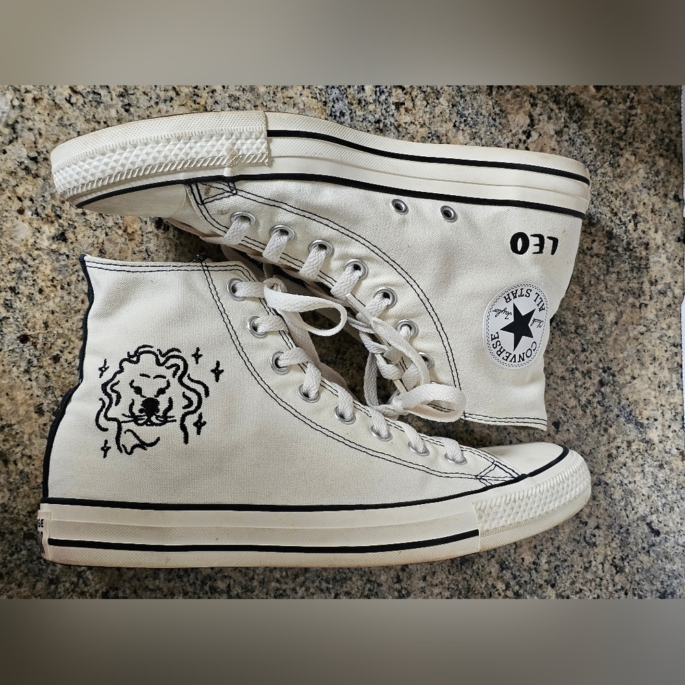 RARE Converse High-Top Sneakers with Custom Leo Zodiac Design W 9.5 M 7.5